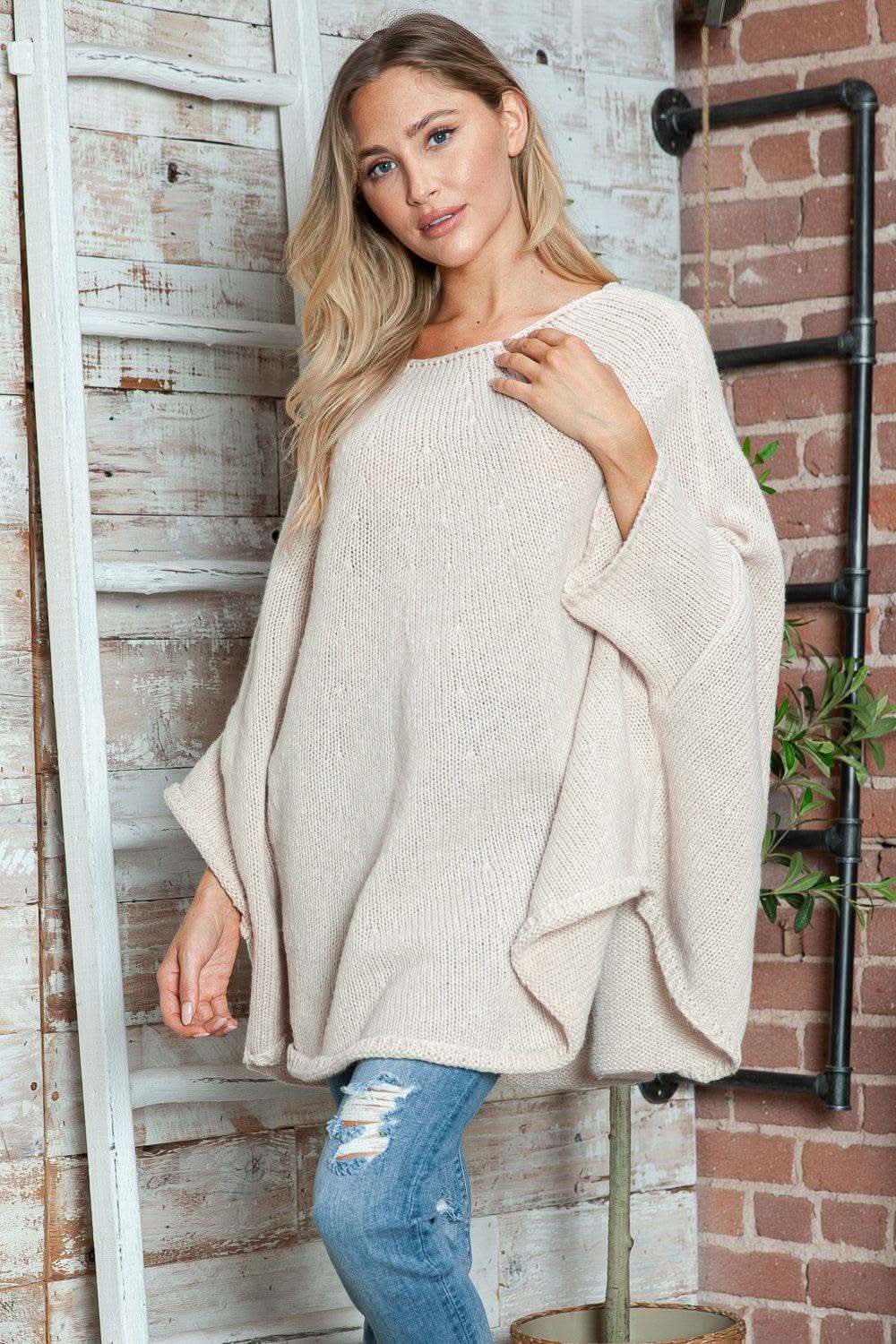 Round Neck Batwing Sleeve Sweater - SwagglyLife Home & Fashion
