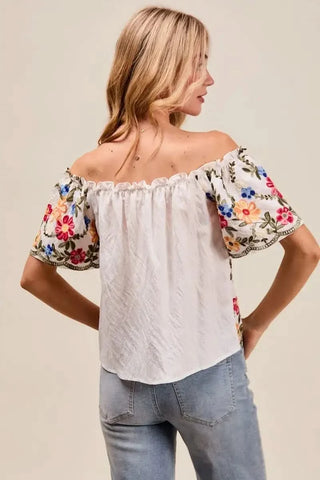 SO ME Floral Embroidered Two Way Off The Shoulder Blouse - SwagglyLife Home & Fashion