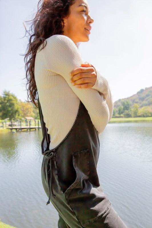 Mono B Drawstring Waist Spaghetti Strap Overalls with Pockets - SwagglyLife Home & Fashion