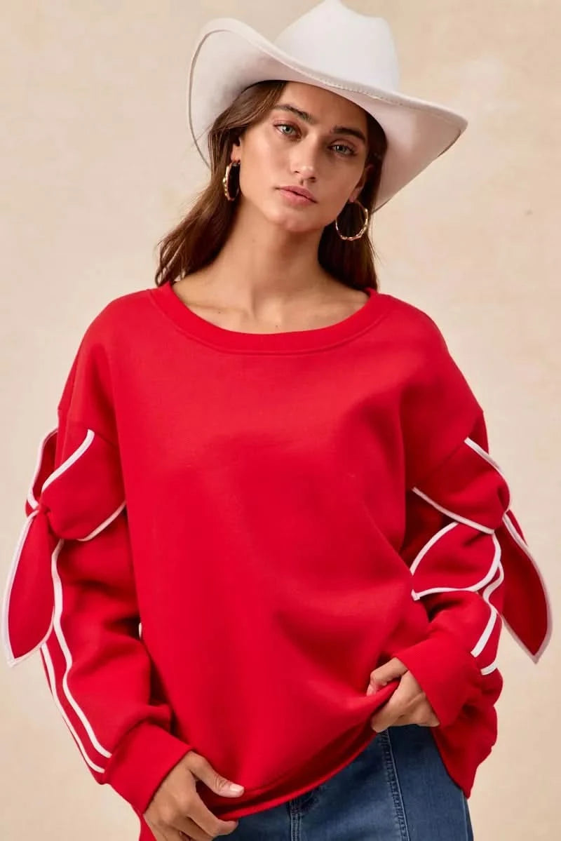 BiBi Bow Detail Sleeves Fleece Sweatshirt in - photo