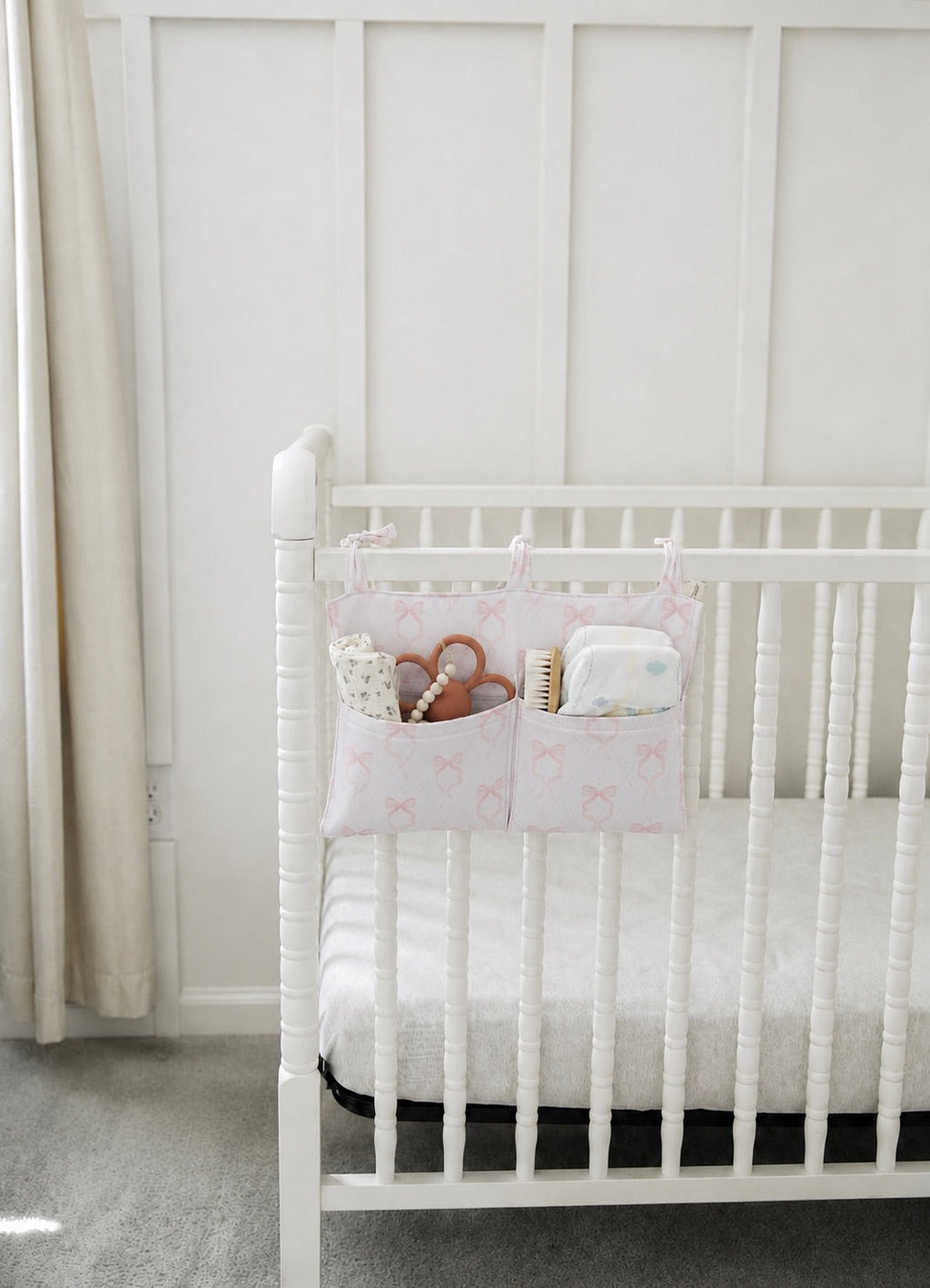 Crib Diaper Caddy Storage Organizer Nursery Room - Pink Bows