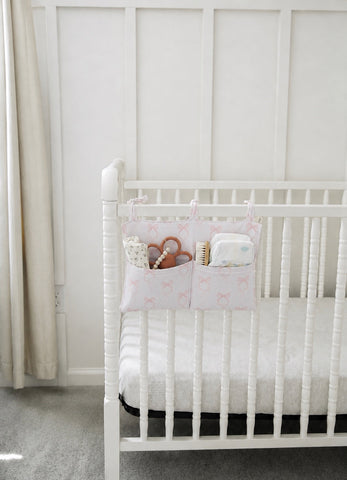 Crib Diaper Caddy Storage Organizer Nursery Room - Pink Bows