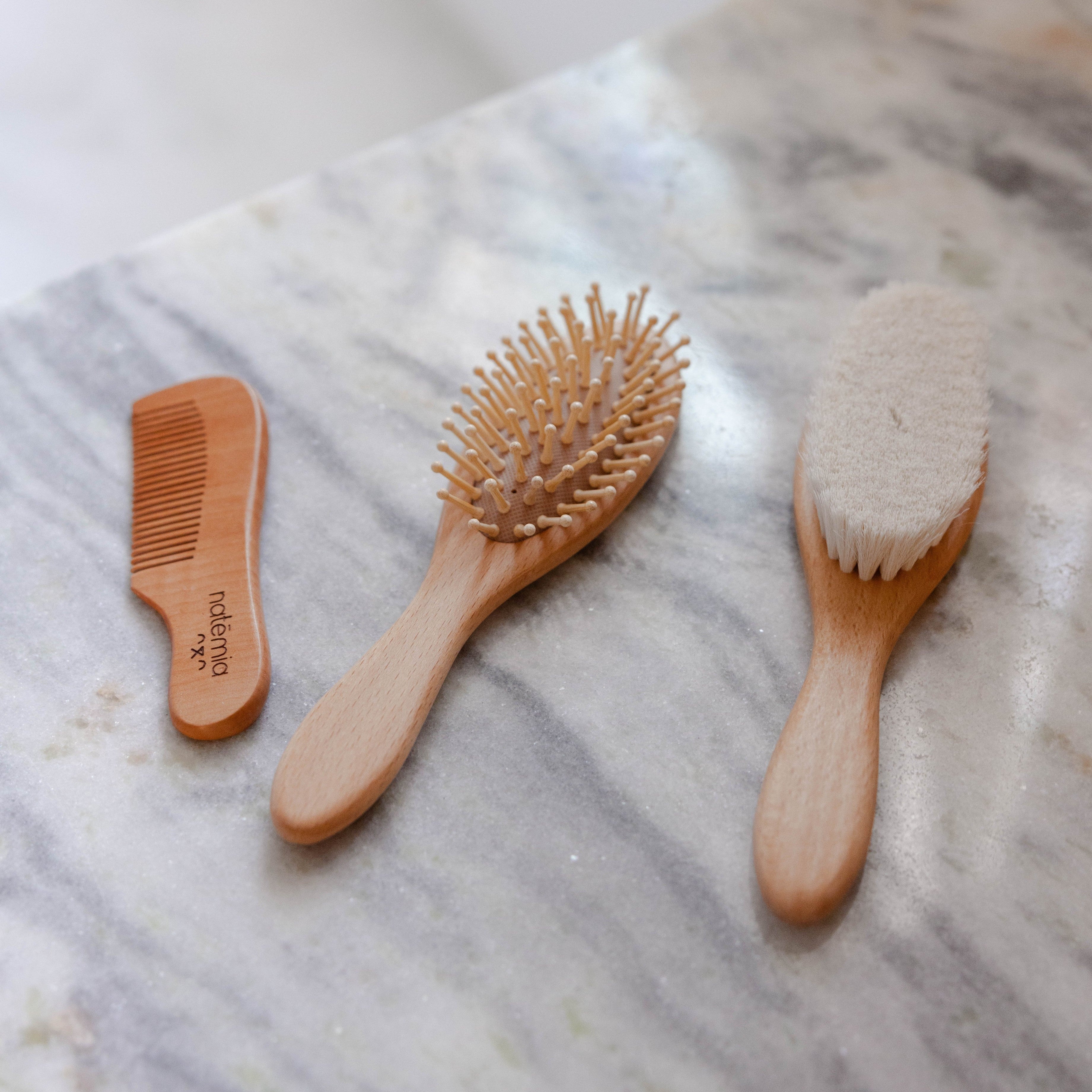 Natemia Wooden Baby Hair Brush Set (3 Piece) in - Brushes photo