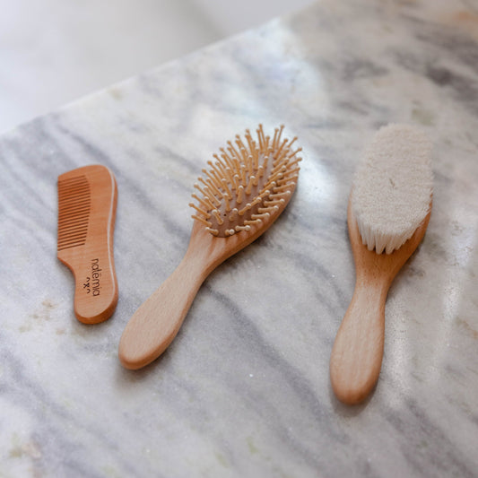 Natemia Wooden Baby Hair Brush Set (3 Piece) in - Brushes photo