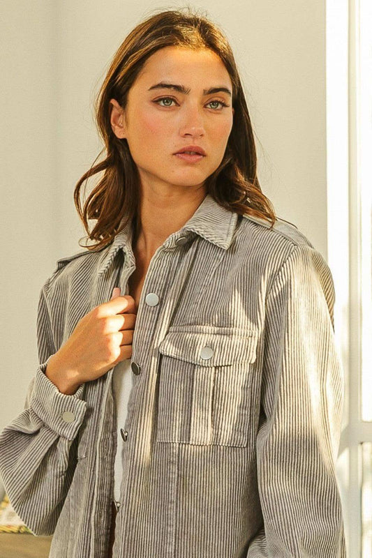 BiBi Button Up Corduroy Shacket in - Shirts & Tops photo
