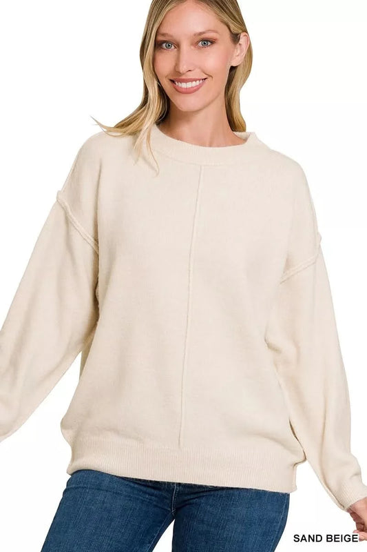 Zenana Melange Front Seam Round-Neck Sweater in - photo