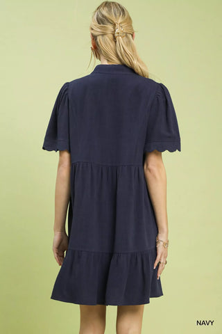Umgee Linen Tiered Babydoll Dress with Scalloped Sleeves in - photo