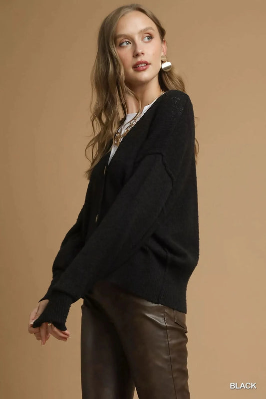 Umgee Button-Front V-Neck Knit Cardigan in - photo