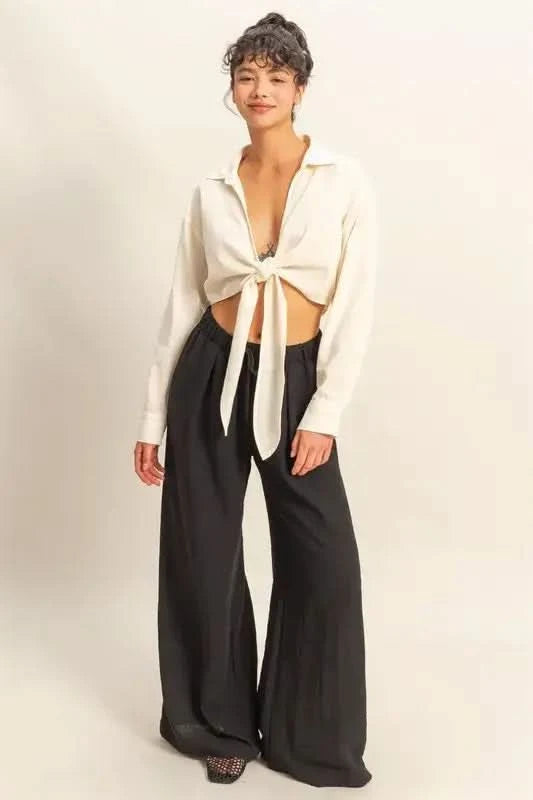 HYFVE Washed Tie Front Crop Top in WHITE - photo