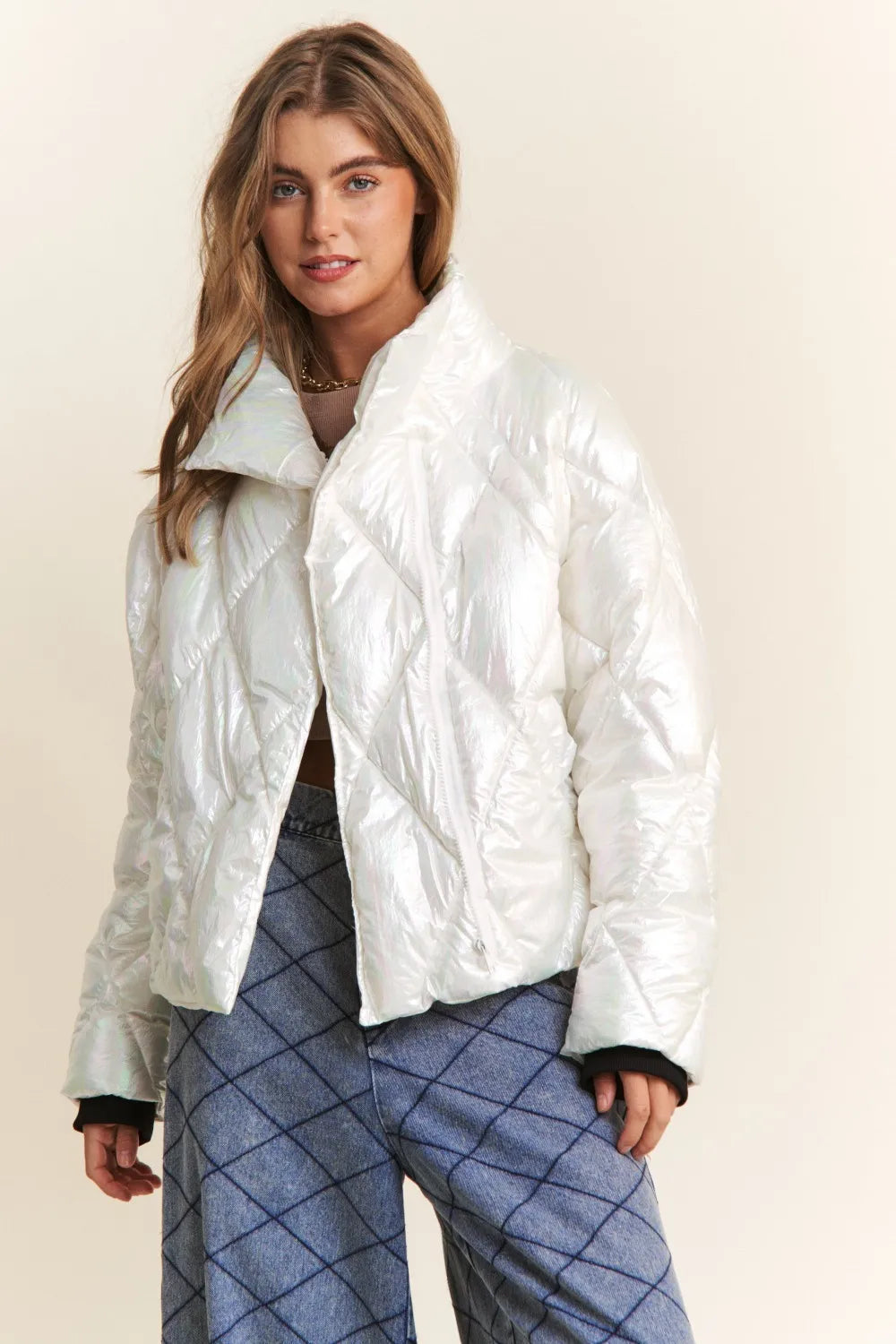 J.NNA Quilted Mock Neck Puffer Jacket in Winter Glass - photo