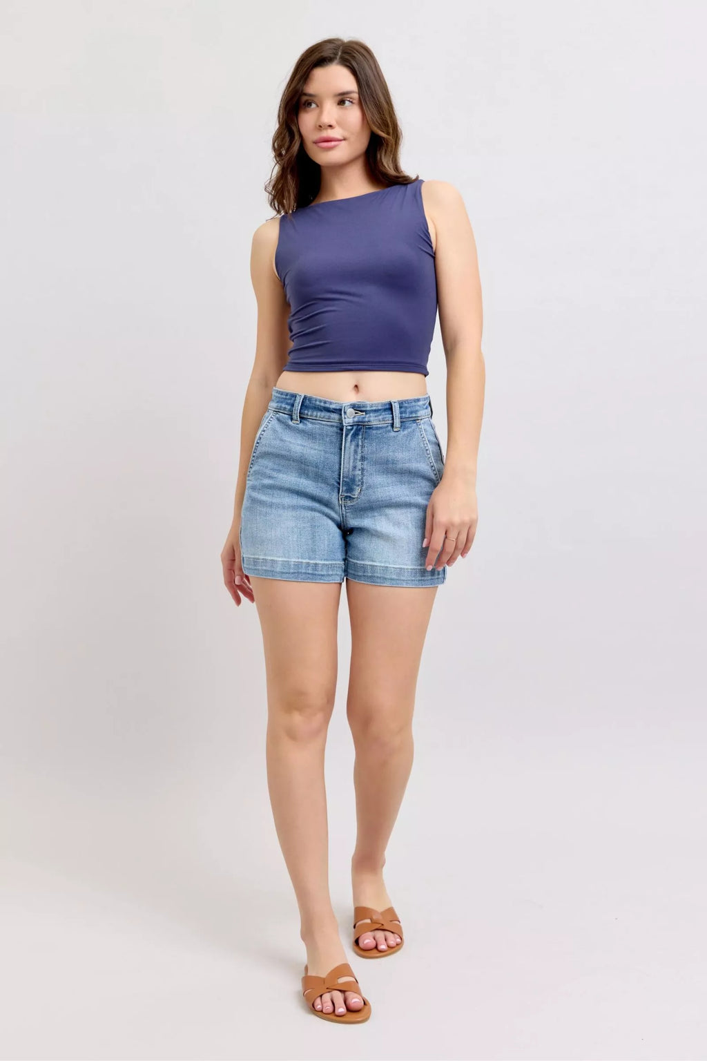 Judy Blue Mid Rise Denim Shorts in - photo