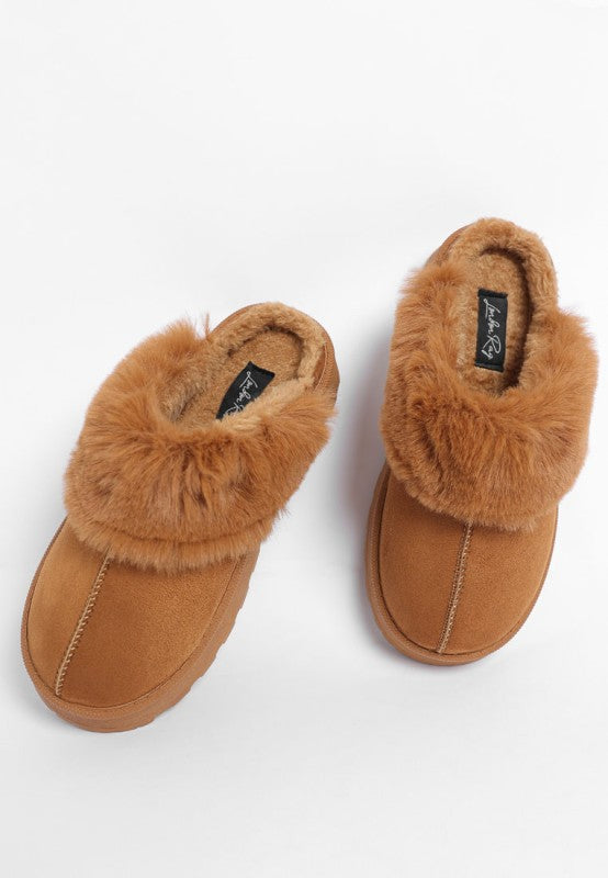 Portho Faux Fur Slip Ons in Tan - photo