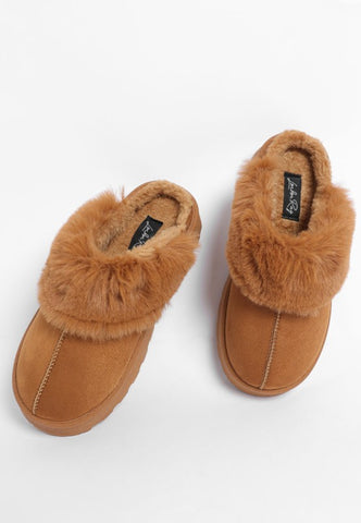 Portho Faux Fur Slip Ons in Tan - photo