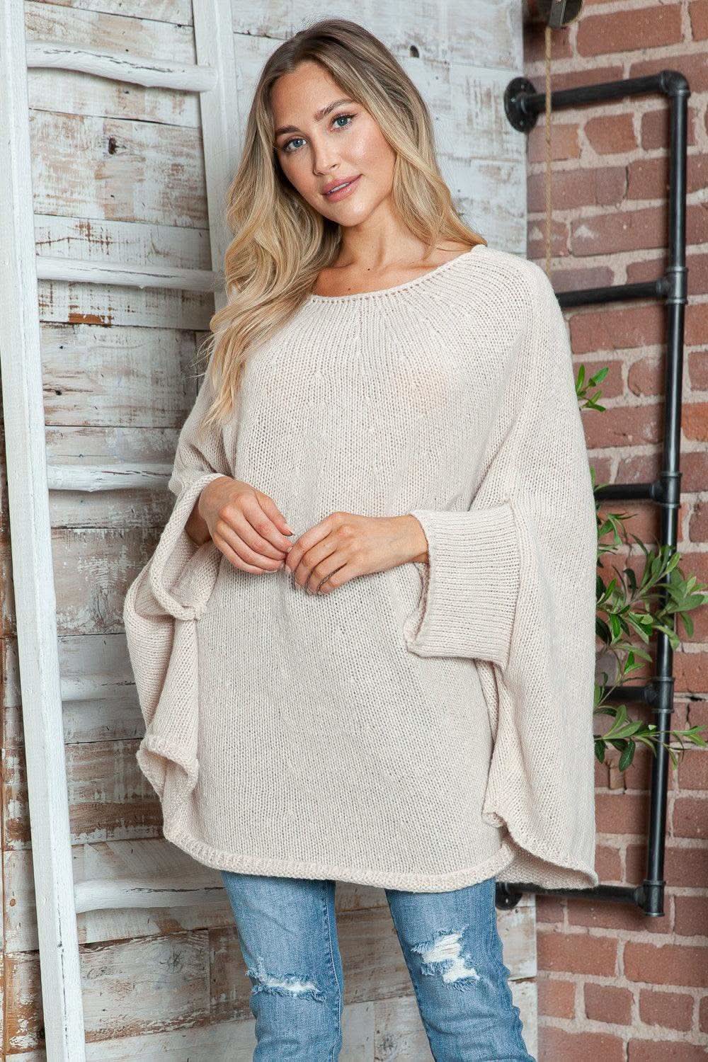 Round Neck Batwing Sleeve Sweater - SwagglyLife Home & Fashion