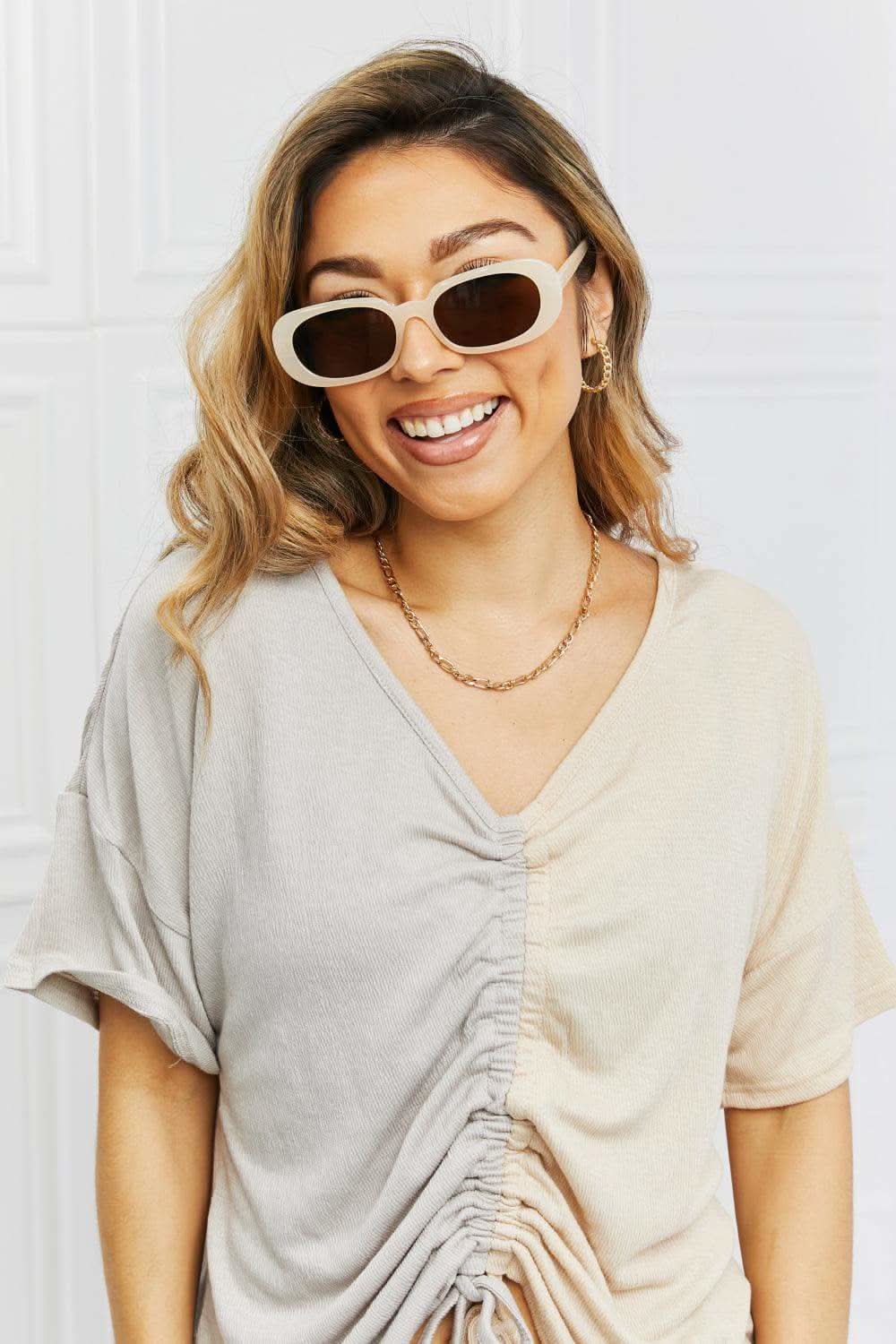 Oval Full Rim Sunglasses in Cream One Size - photo