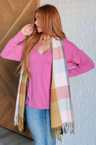 Keep Me Cozy Checkered Fringe Scarf in Pine and Petals in - Accessories photo