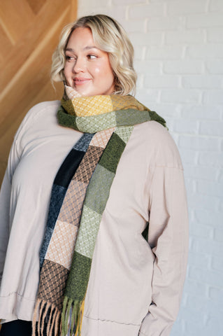 Keep Me Cozy Checkered Fringe Scarf in Woodland Shades in - Accessories photo