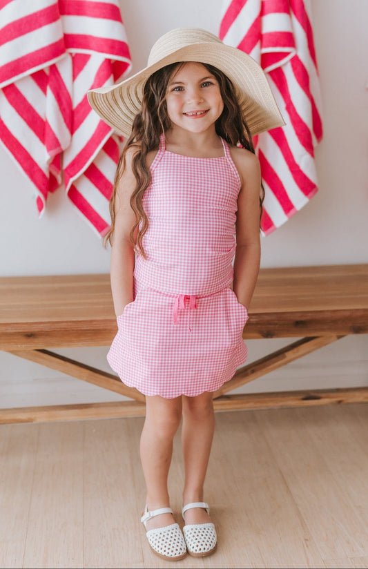 Malibu Pink Gingham Scallop Athletic Set in - Skirts photo