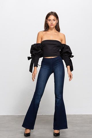 MID-RISE BANDED WIDER FLARE JEANS in - photo