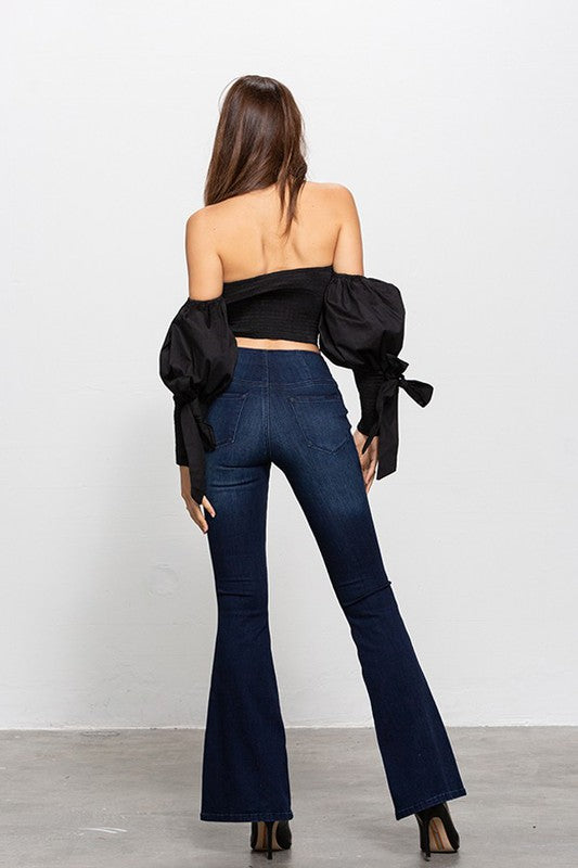 MID-RISE BANDED WIDER FLARE JEANS in - photo