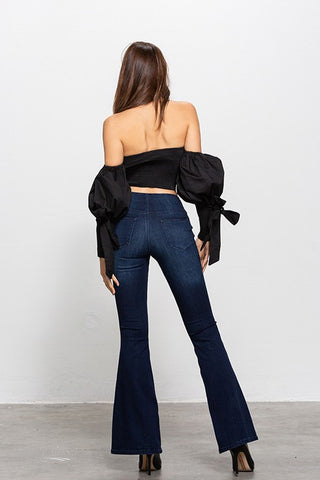 MID-RISE BANDED WIDER FLARE JEANS in - photo