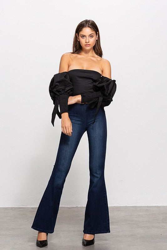 MID-RISE BANDED WIDER FLARE JEANS in - photo