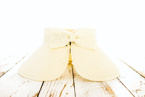 Foldable Wide Brim Bow Visor in Cream - Sun Visor photo