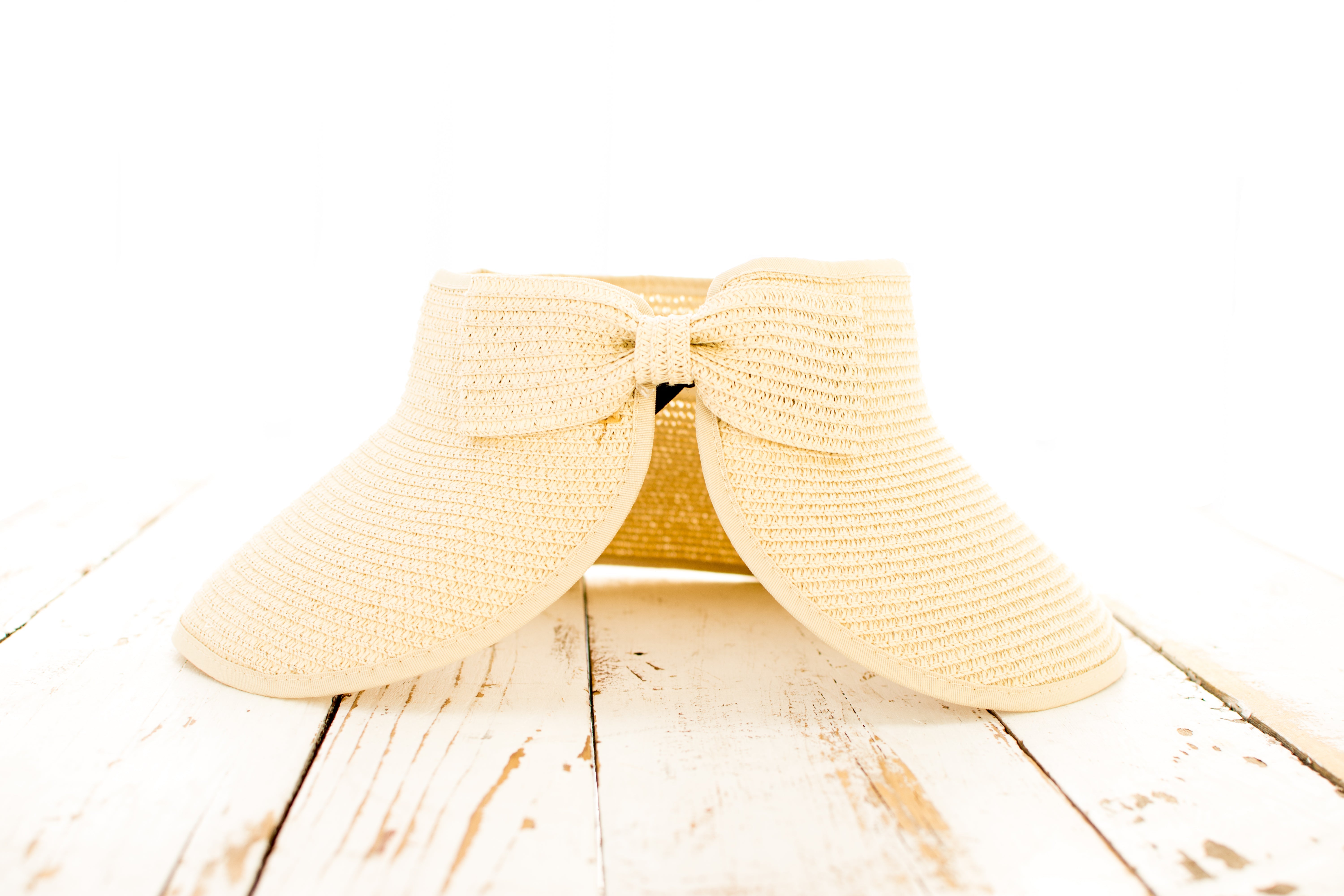 Foldable Wide Brim Bow Visor in Straw - Sun Visor photo