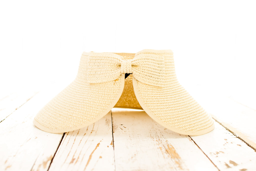 Foldable Wide Brim Bow Visor in Straw - Sun Visor photo