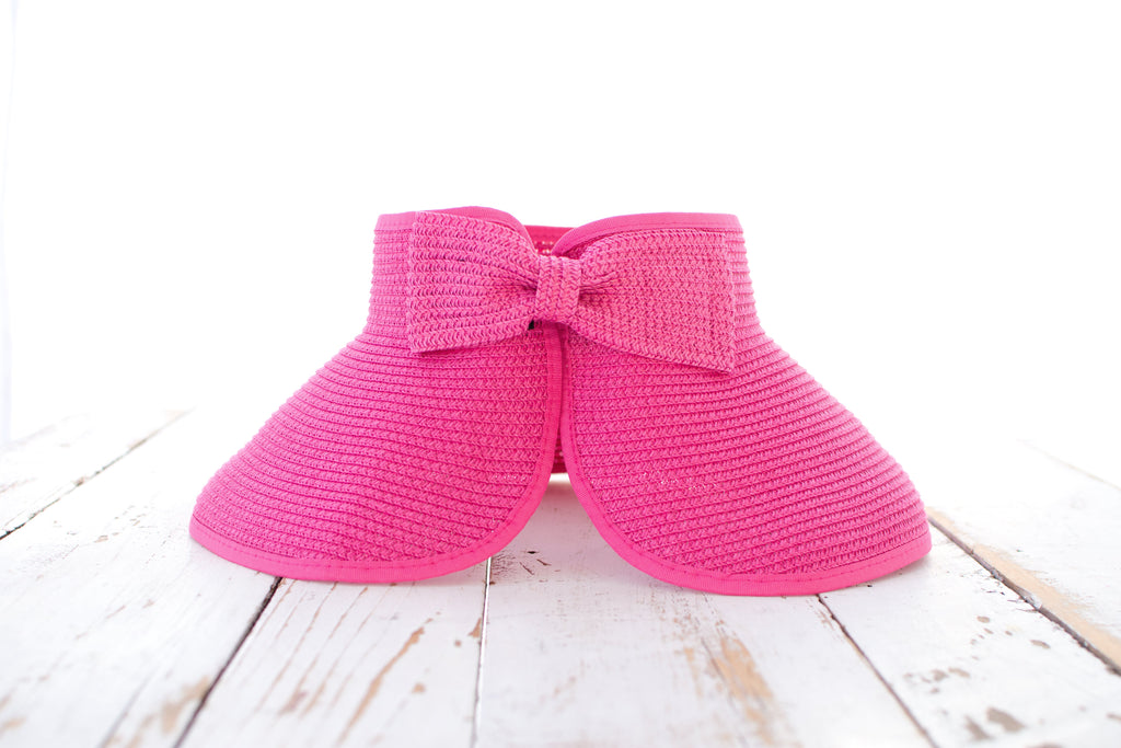 Foldable Wide Brim Bow Visor in Hot Pink - Sun Visor photo