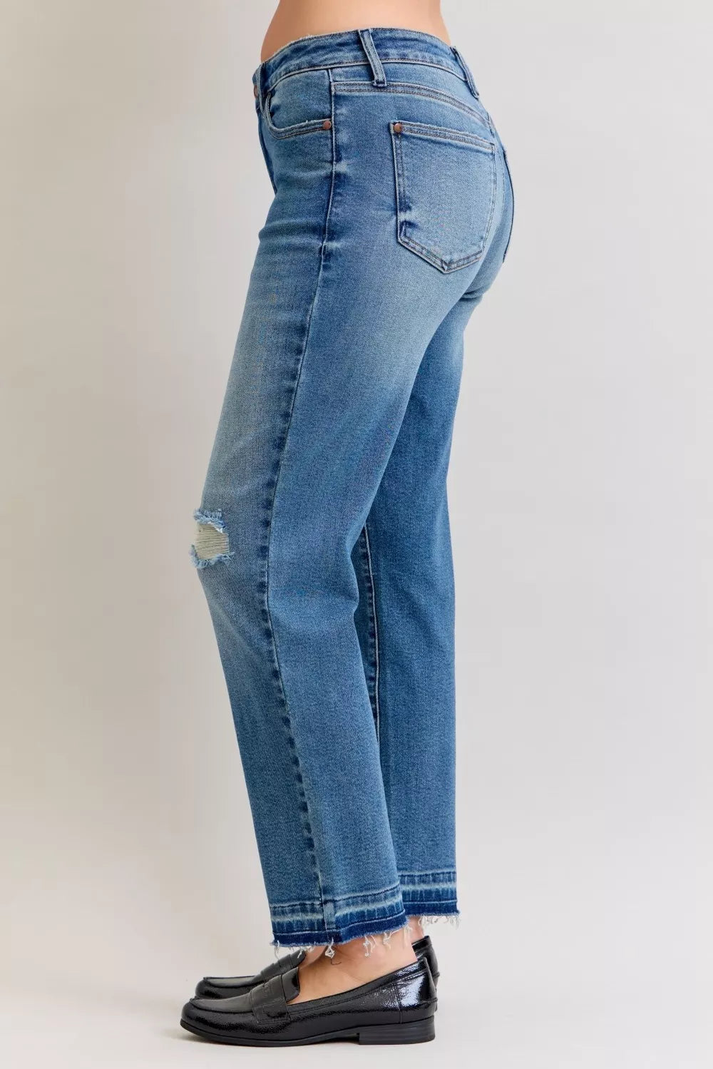 Judy Blue Full Size Mid Rise Bf Patch & Repair Destroy Release Hem Jeans Plus Size in - photo