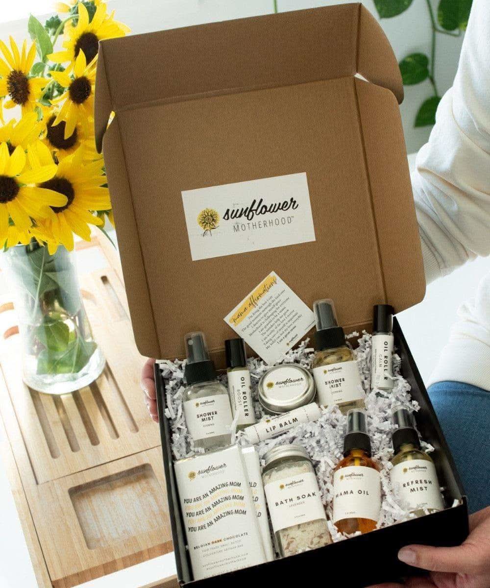 Sunflower Motherhood Deluxe Self Care Gift Box in - Bath & Body Gift Set photo