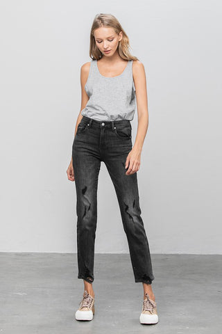 Mid Rise Distressed Straight Jeans in - photo