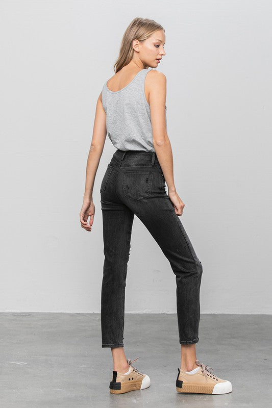 Mid Rise Distressed Straight Jeans in - photo