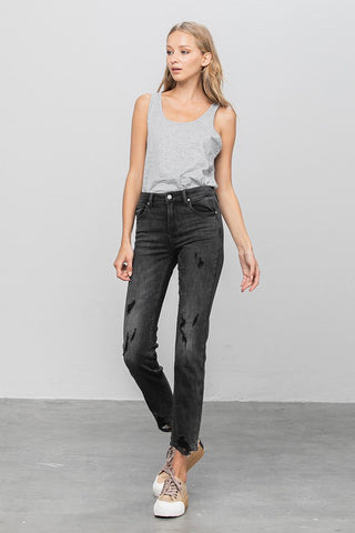 Mid Rise Distressed Straight Jeans in - photo