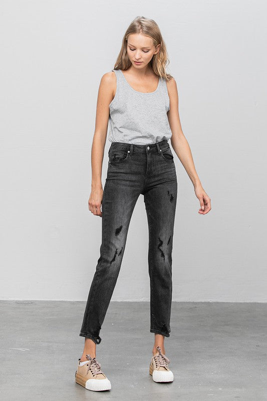 Mid Rise Distressed Straight Jeans in - photo