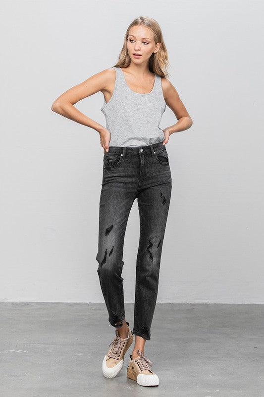 Mid Rise Distressed Straight Jeans in - photo
