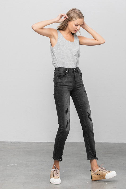 Mid Rise Distressed Straight Jeans in - photo