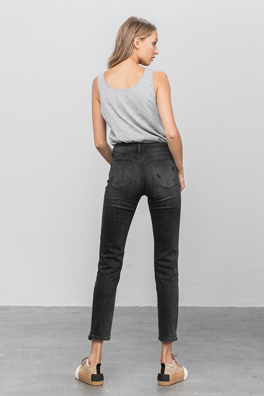 Mid Rise Distressed Straight Jeans in - photo