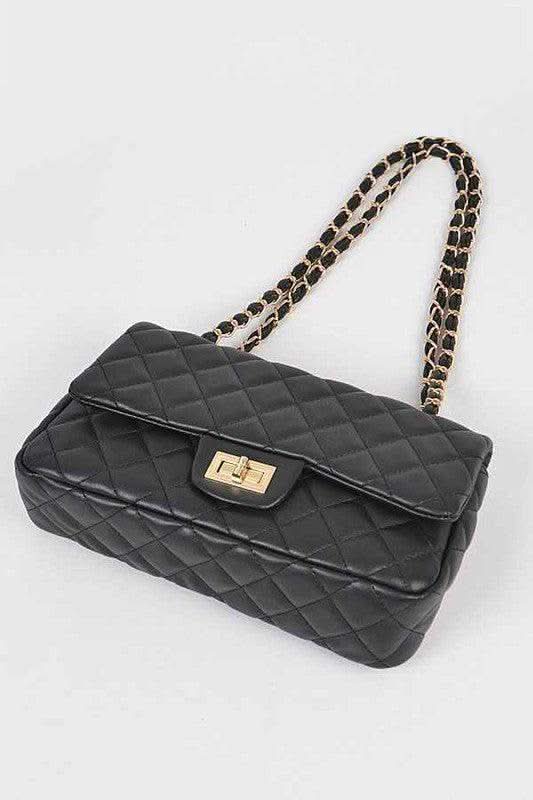 Quilted Turn Lock Convertible Shoulder Bag - SwagglyLife Home & Fashion