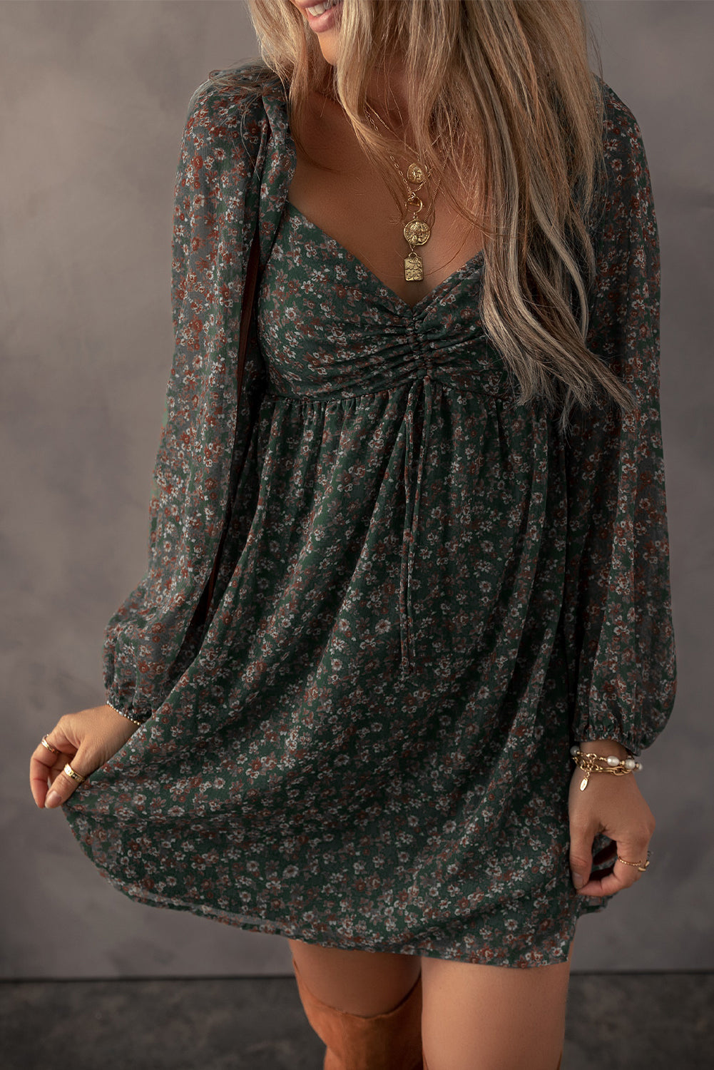 Armani Shirred Back Mini Dress in - Floral Dresses photo