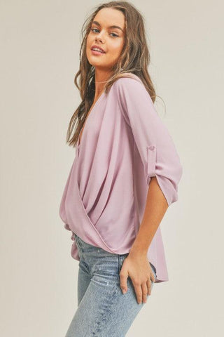 Lush Clothing Tab Sleeve Surplice Top