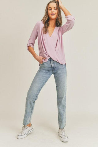 Lush Clothing Tab Sleeve Surplice Top