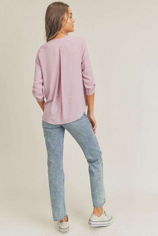 Lush Clothing Tab Sleeve Surplice Top