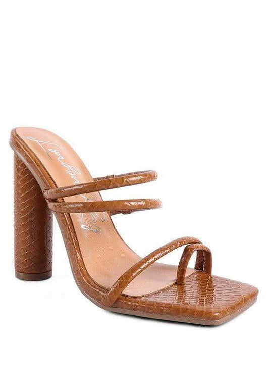 DANDELION HIGH BLOCK HEELED CROC SANDALS in Macchiato - photo