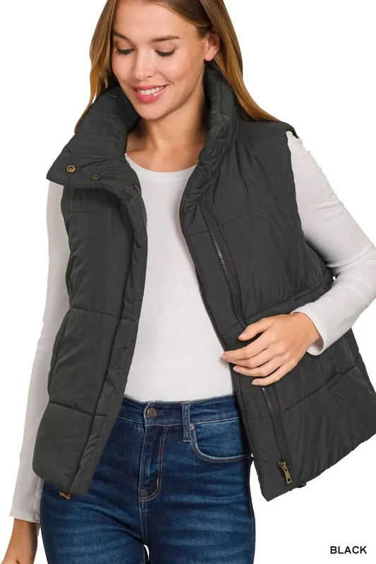 Zenana High Neck Zip-Up Vest Coat in - photo