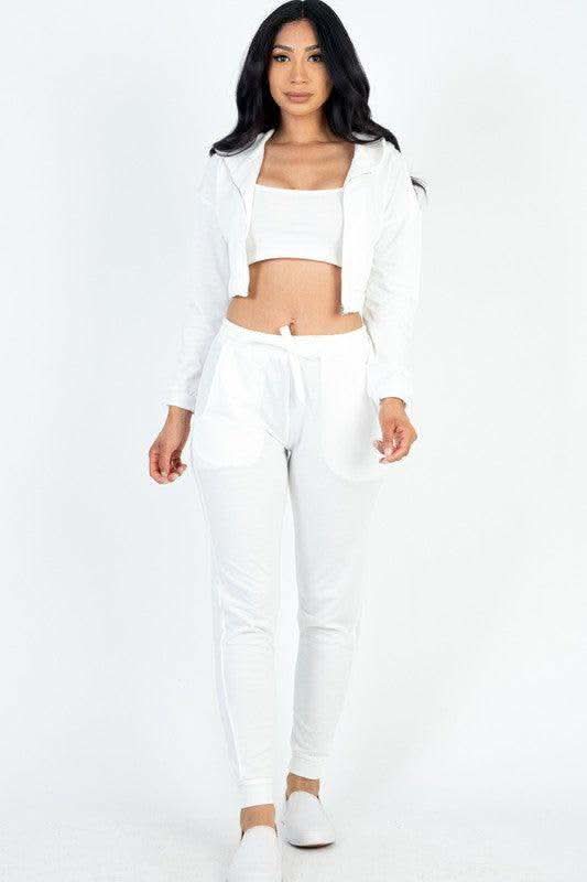 Cropped Cami with Zip-up Jacket and Joggers Set - SwagglyLife Home & Fashion
