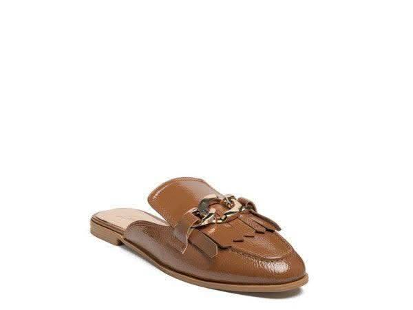 GLADIOLI Metal Buckled Fringe Detail Mules