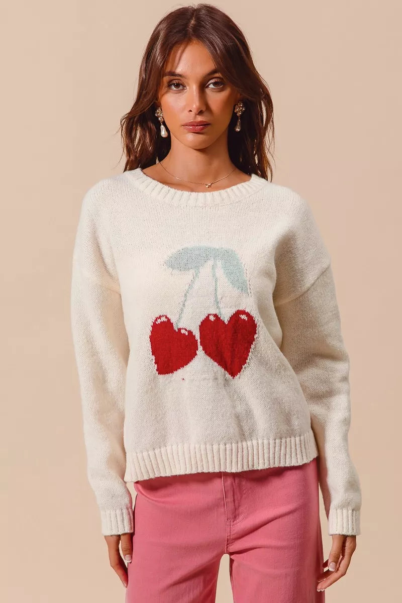 SO ME Heart Cherry Knitted Valentine Sweater Top in - photo