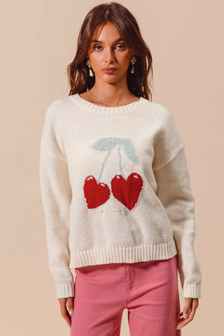 SO ME Heart Cherry Knitted Valentine Sweater Top in - photo